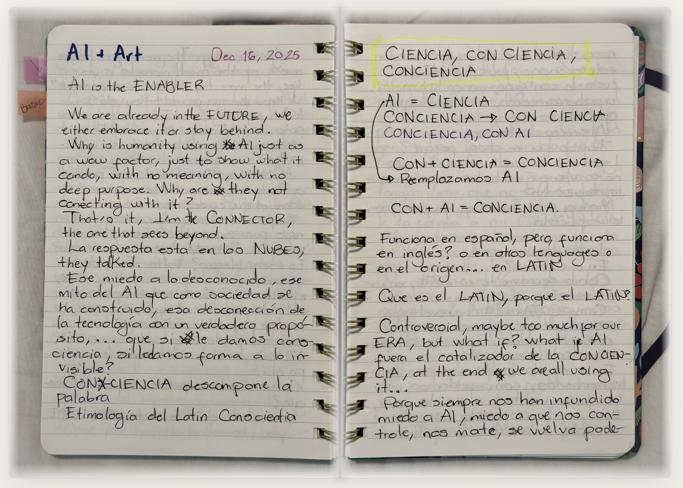 Handwritten morning pages, notebook spread dated December 16, 2025